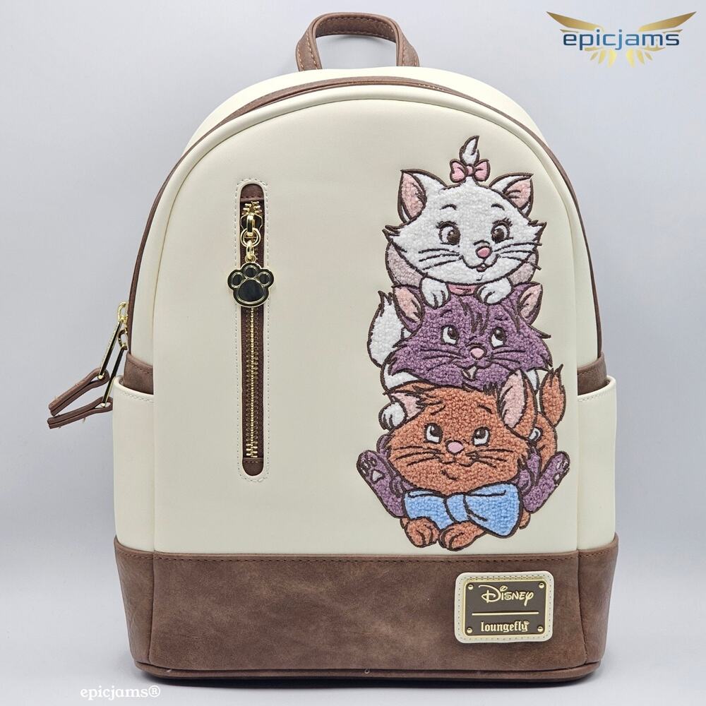 Loungefly Disney The Aristocats Stacked Kittens Brown Mini Backpack New
